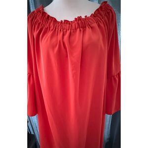 Zanzea Women's Plus Size 2XL Orange Off Shoulder Knee Length Dress Summer